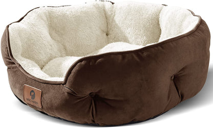 Premium 20-Inch Small Dog and Cat Bed - Extra Soft, Machine Washable, Anti-Slip & Water-Resistant Oxford Base, Brown