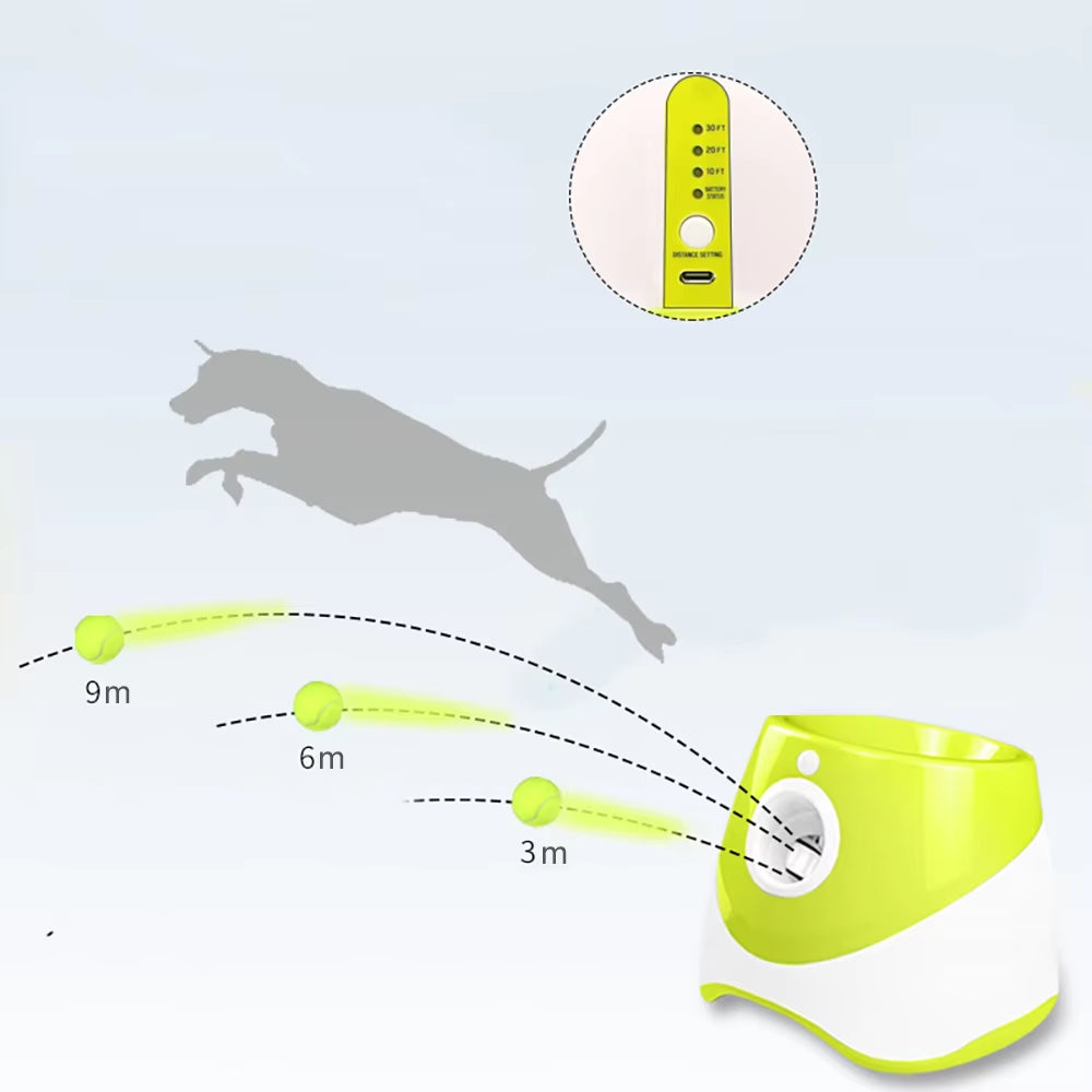 Automatic Dog Ball Launcher - Interactive Tennis Ball Machine with Adjustable Launch Distance (10-30 Ft) for Small Dog Training