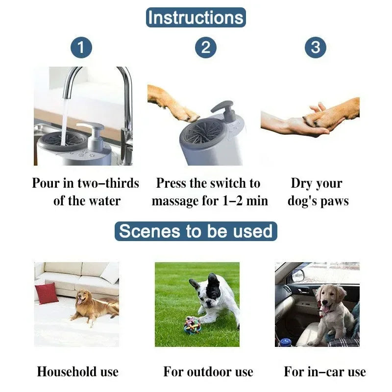 Electric Pet Dog Paw Washer Cleaner Automatic Dog Paw Washer Soft Silicone Needle Dog Foot Cleaner Pet Paw Washing Cup for Dogs