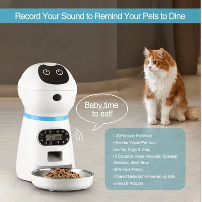 Smart Automatic Pet Feeder with Voice Record Stainless Steel LCD Screen Timer for Dog Food Bowl Cat Food Dispenser Pet Supplies