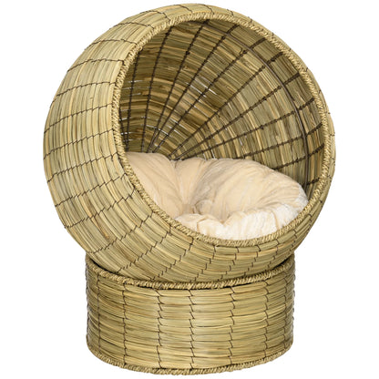 Elevated Cat Bed W/ Cat Egg Chair Shape, Raised Wicker Cat Bed