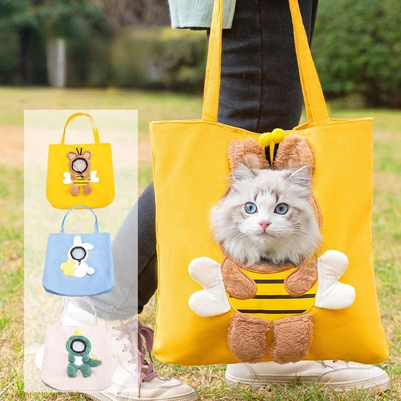 Pet Canvas Travel Bag Shoulder Outdoor Carrier Bag Cats and Dogs Tote Bag Small Pet Carrier Bag Fashionable Breathable