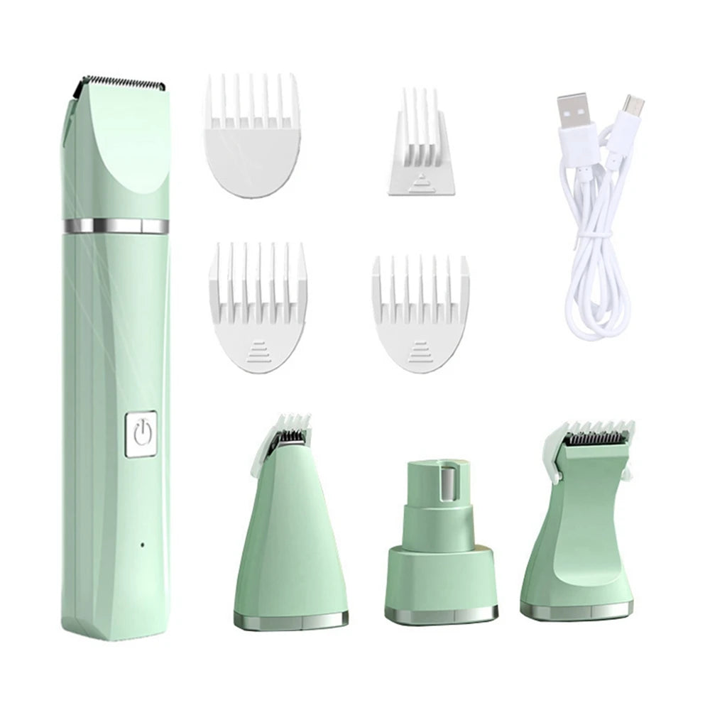 UBBT 4 in 1 Pet Electric Hair Clipper with 4 Blades Grooming Trimmer Nail Grinder Professional Recharge Haircut for Dogs Cat