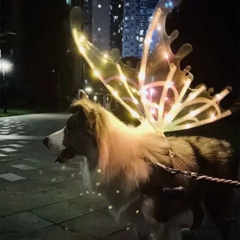 Dog Butterfly Wings Pet Glowing Wings Puppy Summer Clothes Decorative Samoyed Husky Medium Dogs