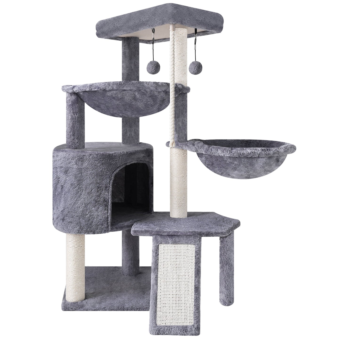 37.4'' Cat Tree Cat Tower with Scratching Posts, Activity Centre Climbing Tree Cat Furniture with Cat Condo and Two Hammocks, Grey