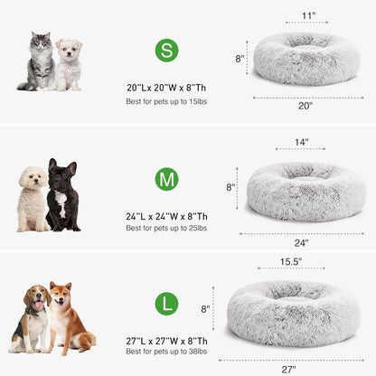 24In Cat Beds for Indoor Cats - Cat Bed with Machine Washable, Waterproof Bottom - Grey Fluffy Dog and Cat Calming Cushion Bed for Joint-Relief and Sleep Improvement