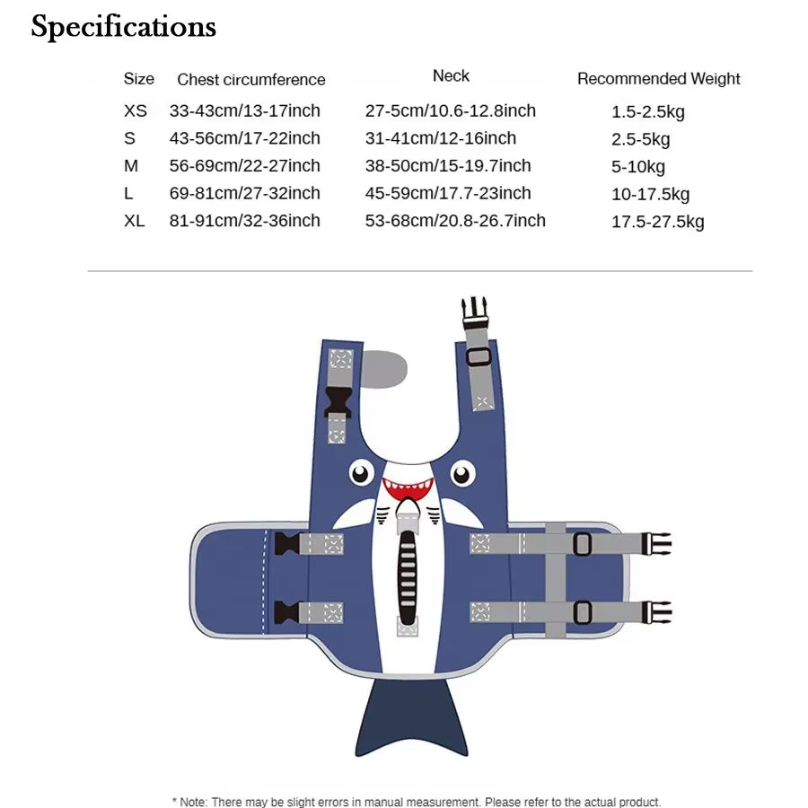 Blue Shark Style Pet Life Jacket, Dog Buoyancy Swimsuit, Suitable for Small and Medium Sized Dogs