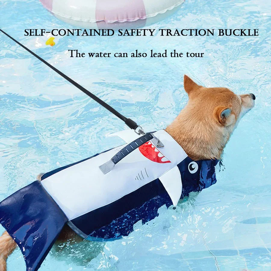 Blue Shark Style Pet Life Jacket, Dog Buoyancy Swimsuit, Suitable for Small and Medium Sized Dogs