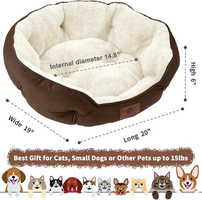 Premium 20-Inch Small Dog and Cat Bed - Extra Soft, Machine Washable, Anti-Slip & Water-Resistant Oxford Base, Brown