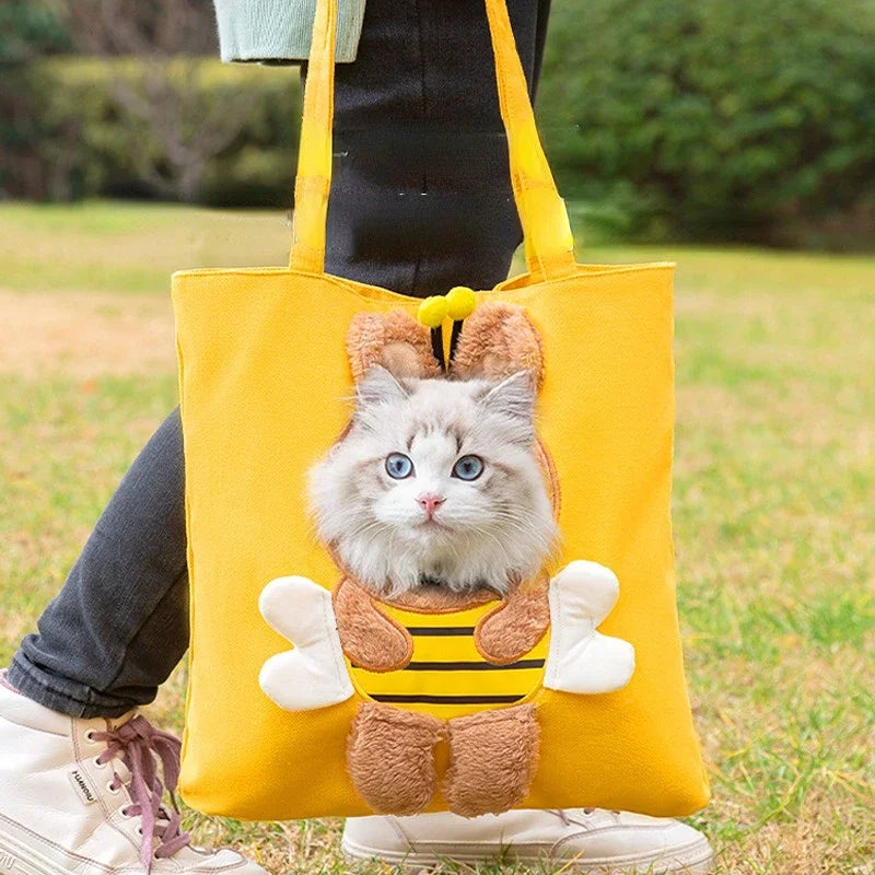 Pet Canvas Travel Bag Shoulder Outdoor Carrier Bag Cats and Dogs Tote Bag Small Pet Carrier Bag Fashionable Breathable