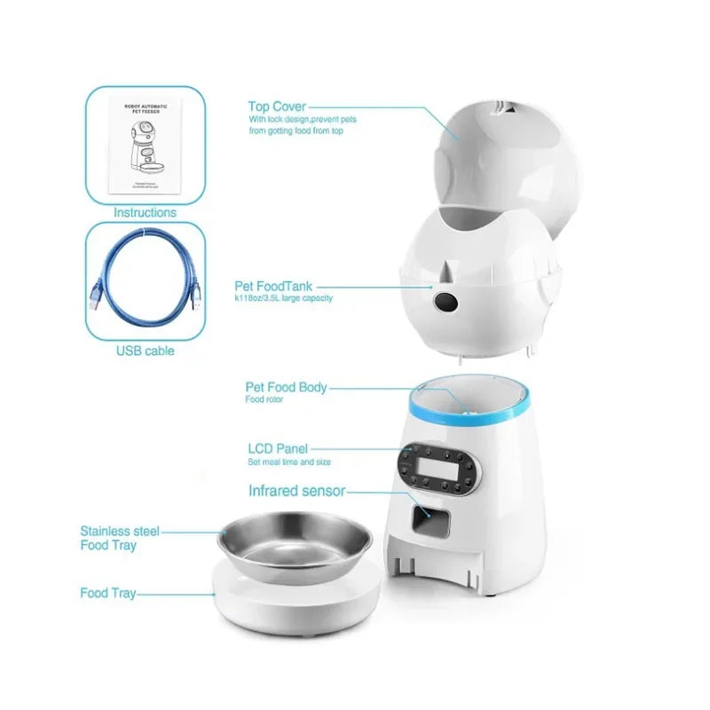 Smart Automatic Pet Feeder with Voice Record Stainless Steel LCD Screen Timer for Dog Food Bowl Cat Food Dispenser Pet Supplies