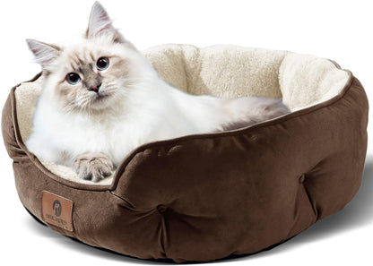 Premium 20-Inch Small Dog and Cat Bed - Extra Soft, Machine Washable, Anti-Slip & Water-Resistant Oxford Base, Brown